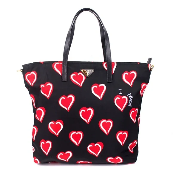 Prada Heart Print Tessuto Stampato Nylon Tote - Picture 1 of 8